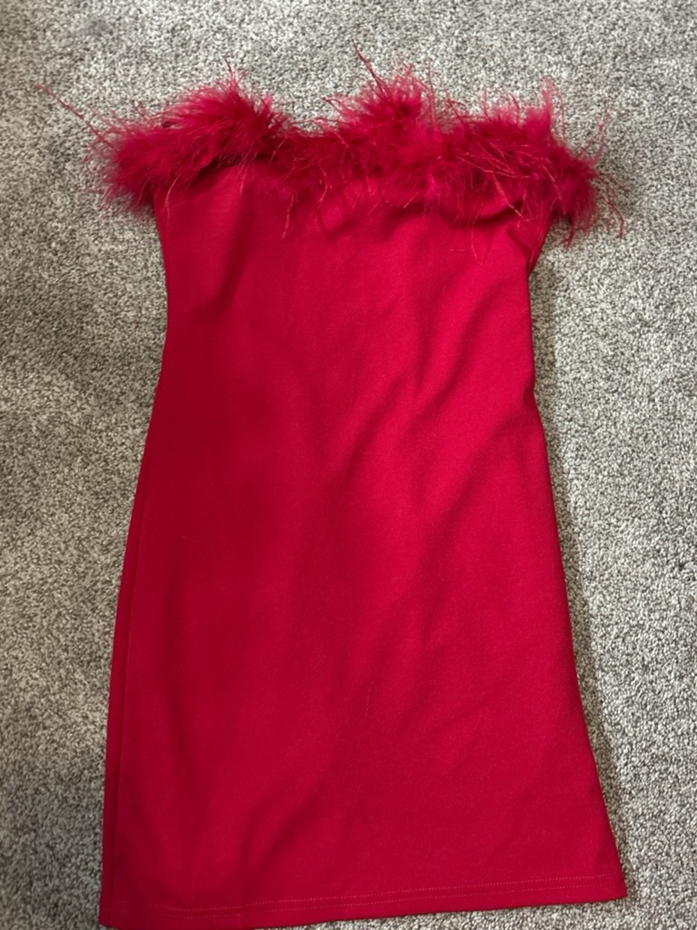 Windsor Red Strapless Feather-Trim Mini Dress